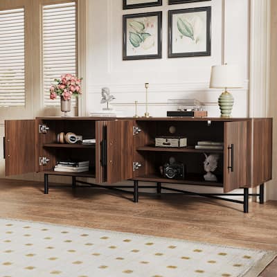 Wood TV Stand with 4 Doors, Media Console with 2 Adjustable Shelves, Large Capacity Entertainment Center