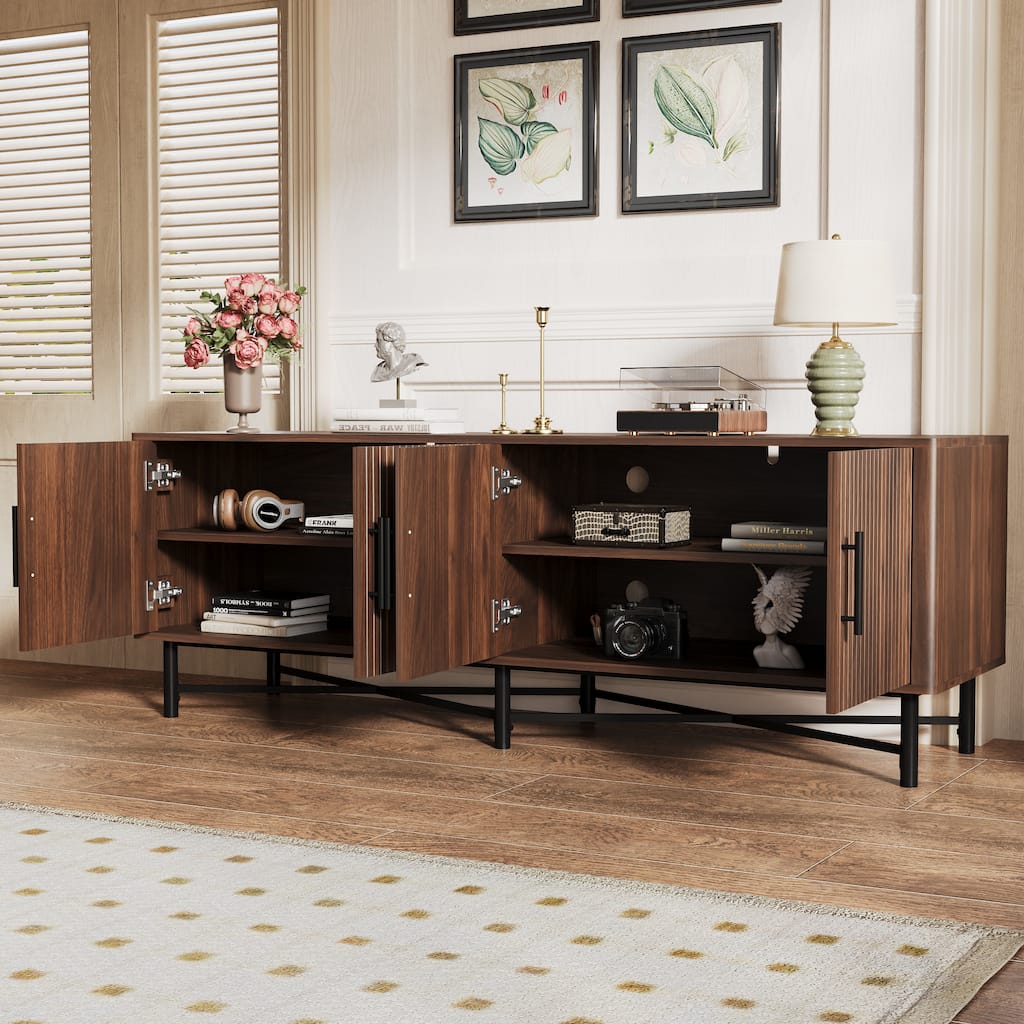 Wood TV Stand with 4 Doors, Media Console with 2 Adjustable Shelves, Large Capacity Entertainment Center