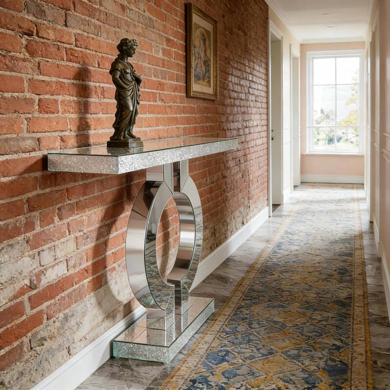 43" Modern Mirrored Console Table with O-Shaped Base for Living Room or Entryway