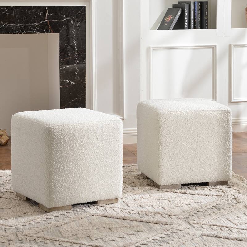 KINWELL 18.5" W Square Boucle Upholstered Ottoman Entryway Footstool