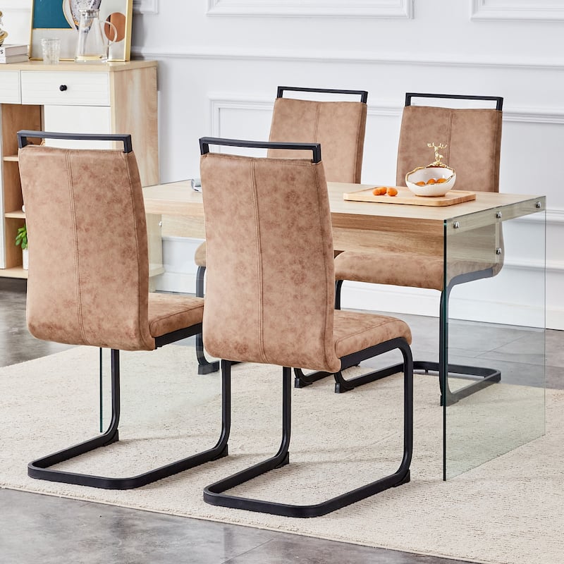 Modern Dining Set with Tempered Glass Legs & Fabric Chairs