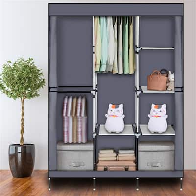 Gray Portable Closet Wardrobe Clothes Rack Storage Organizer