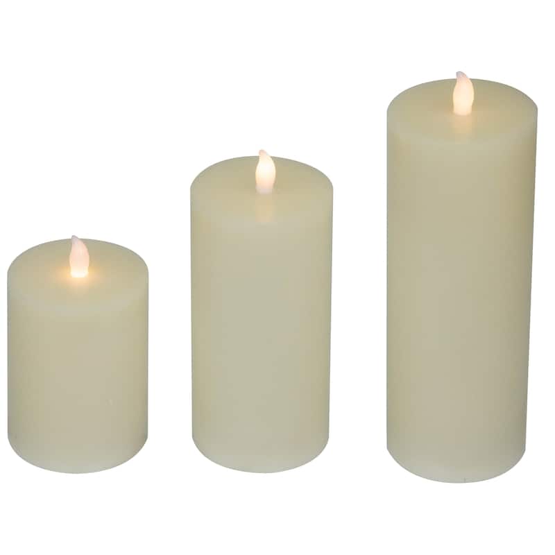 LED Flickering Flameless Pillar Candles - 8.75" - Cream - Set of 3