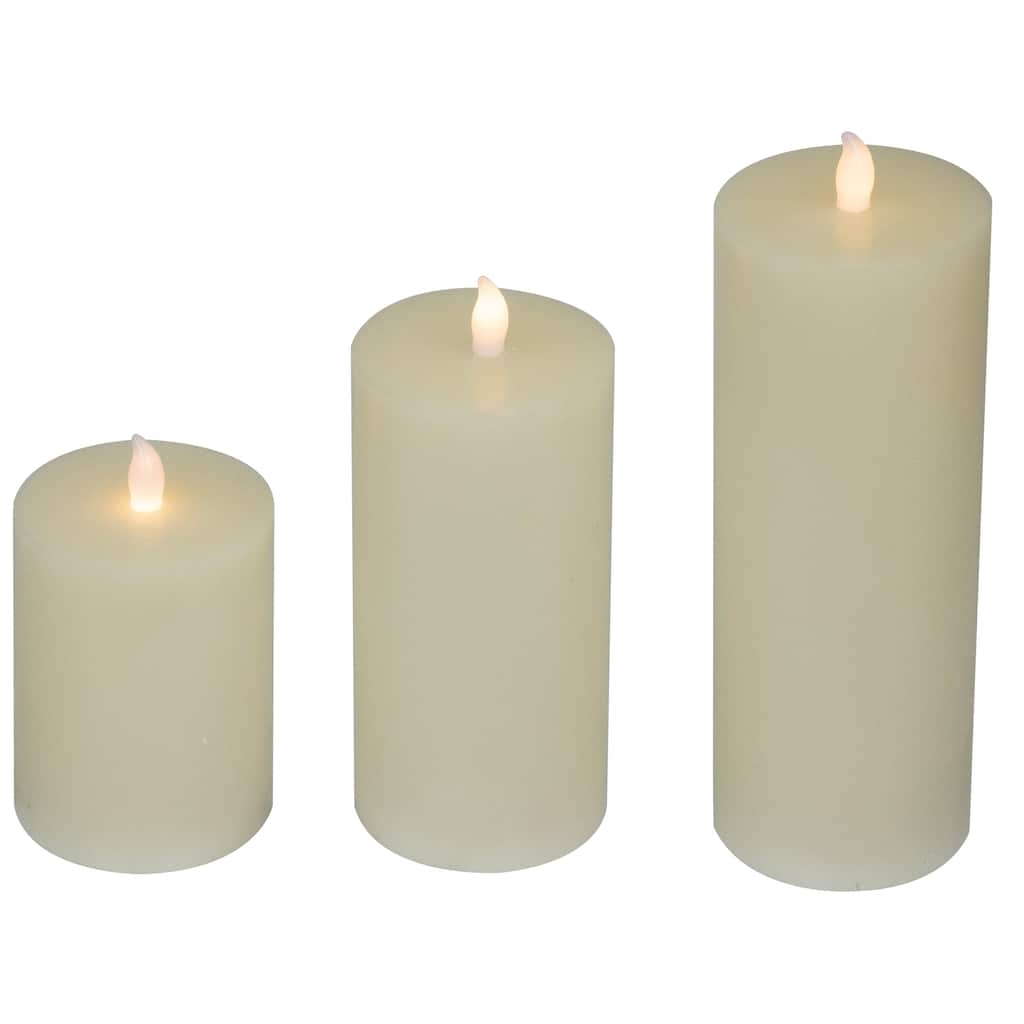 LED Flickering Flameless Pillar Candles - 8.75" - Cream - Set of 3
