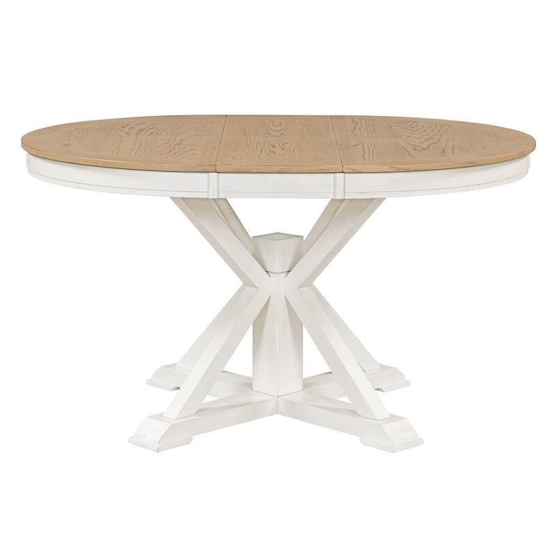 Retro Functional Extendable Dining Table with a 12" Leaf - Oak Natural Wood + OFF White