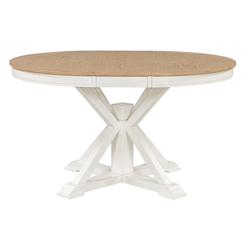 Retro Functional Extendable Dining Table with a 12" Leaf for Dining Room and Living Room