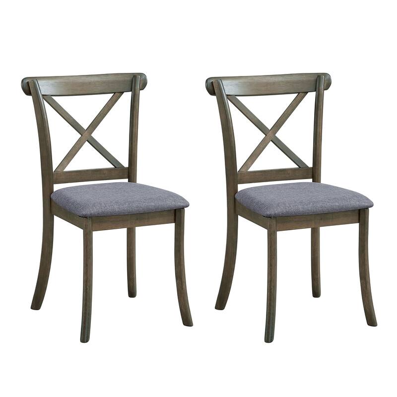 Wooden X Back Dining Chairs Set of 2 Modern Fabric Upholstered Kitchen Side Chairs