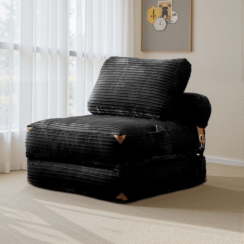 OVIOS Corduroy Foldable ​Compressed Sleeper Sofa - Black