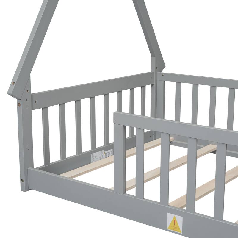 Twin Tent-shaped Floor Bed with Guardrails