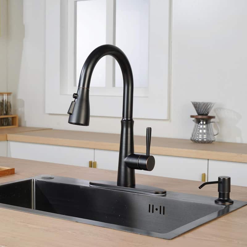 WOWOW Single Handle 3-Mode Pull Out Sprayer Kitchen Faucet