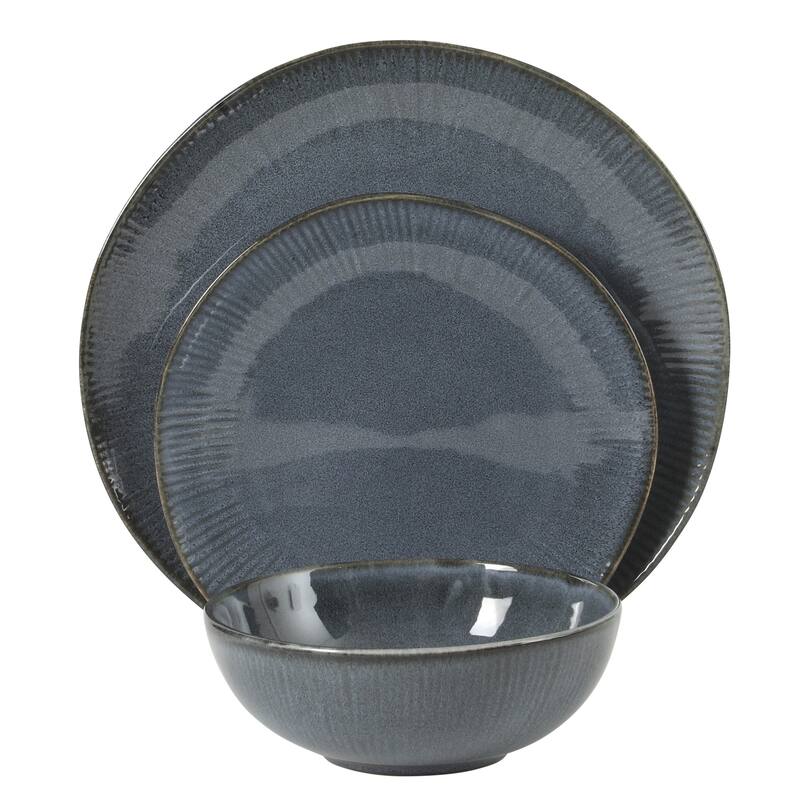 Gibson Elite Sandy Pines Stoneware Plates and Bowls Set - 12 Piece Reactive Glaze Dinnerware Set - Service for 4