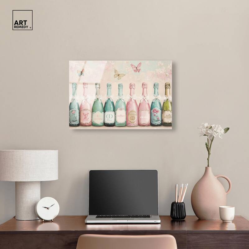 Champagne Mint and Pink Acrylic by Art Remedy, Ready to Hang