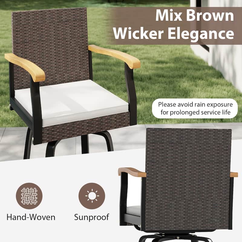 Gymax 4 PCS Outdoor Rattan 360 degree Swivel Bar Stool w/ Removable
