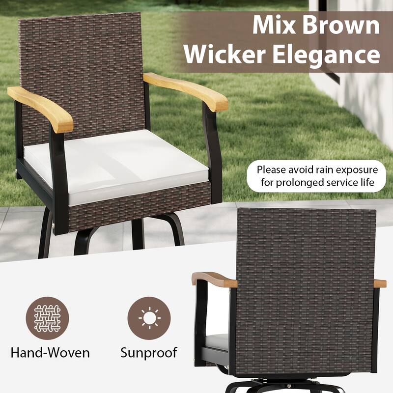 Gymax Outdoor Rattan 360 degree Swivel Bar Stool w/ Removable Cushion