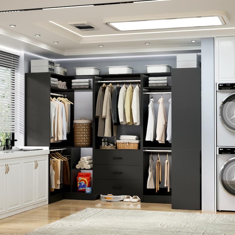 Cimly Set of 3 Closet Organizer with Drawers, U Shaped Freestanding Closet System