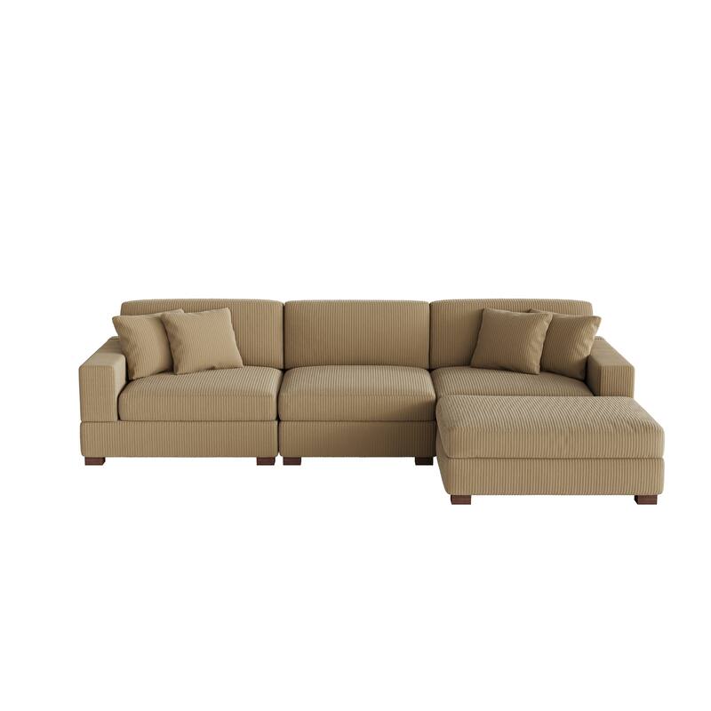 Ella 82" W/ 118" W Corduroy Modular Sectional Sofa with Ottoman