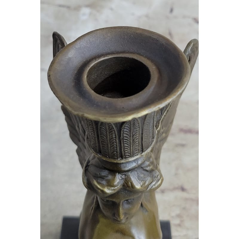 Art Deco Sphinx Bronze Candle Holder Bronze Sculpture Marble Base Statue