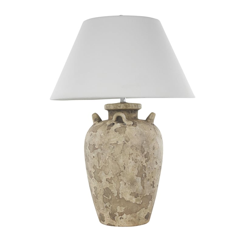 Light Brown, Black or Brown Ceramic Tall Distressed Antique Style Pot Vase Room Table Lamp with White Linen Shade