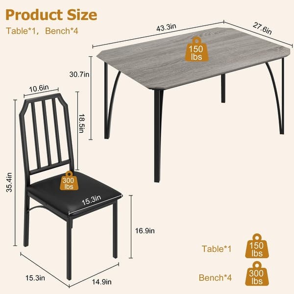 dimension image slide 2 of 4, Dining Table Set for 2, Kitchen Table Chairs Set of 2 with PU Upholstered Cushion