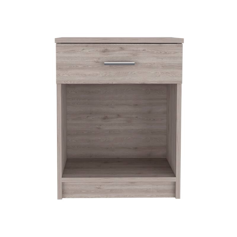 Minimalist Light Grey Nightstand with Drawer and Open Shelf