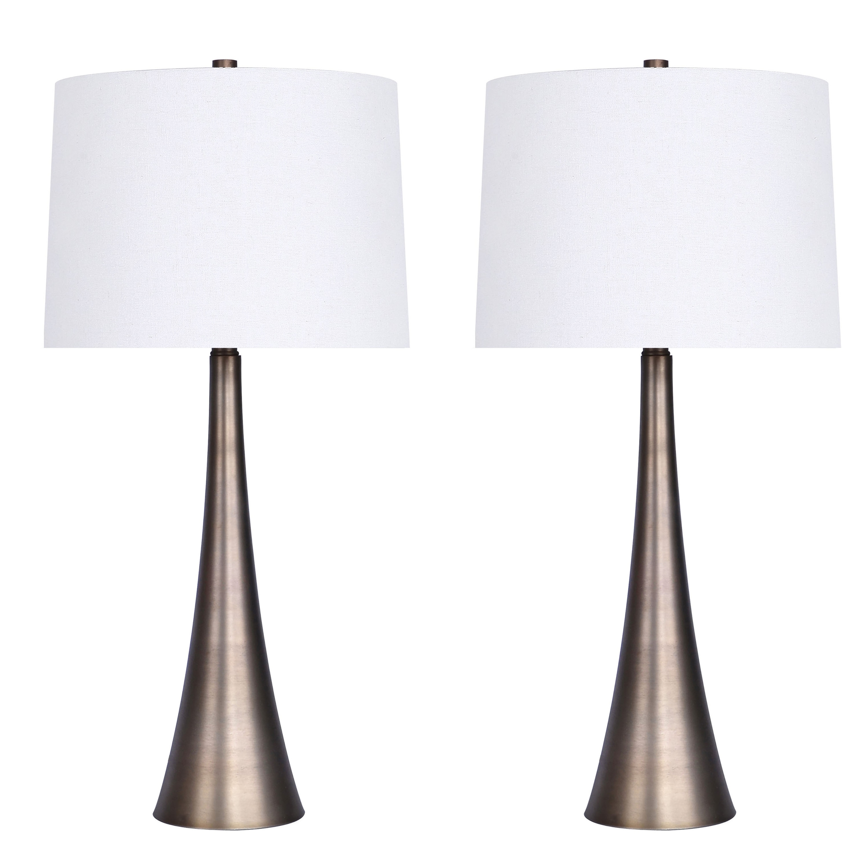 29 5 Metal Table Lamp Set With Tapered Curve Design And Off White Linen Drum Shades Overstock 29167654