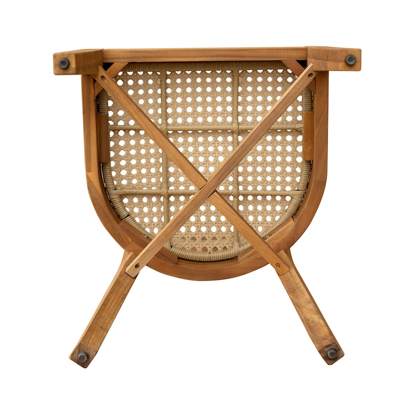 Christopher Knight Home - Eudoxia Patio Acacia Wood and Plastic Rattan Dining Chair（Set of 2）