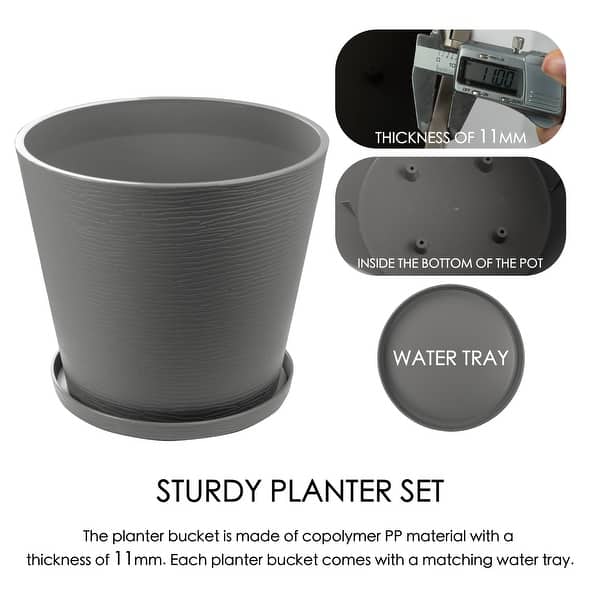 Kozyard Taper Planter Indoor Outdoor Plant Pots with Tray Collecting Water 15in/GrayishBrown/4packs
