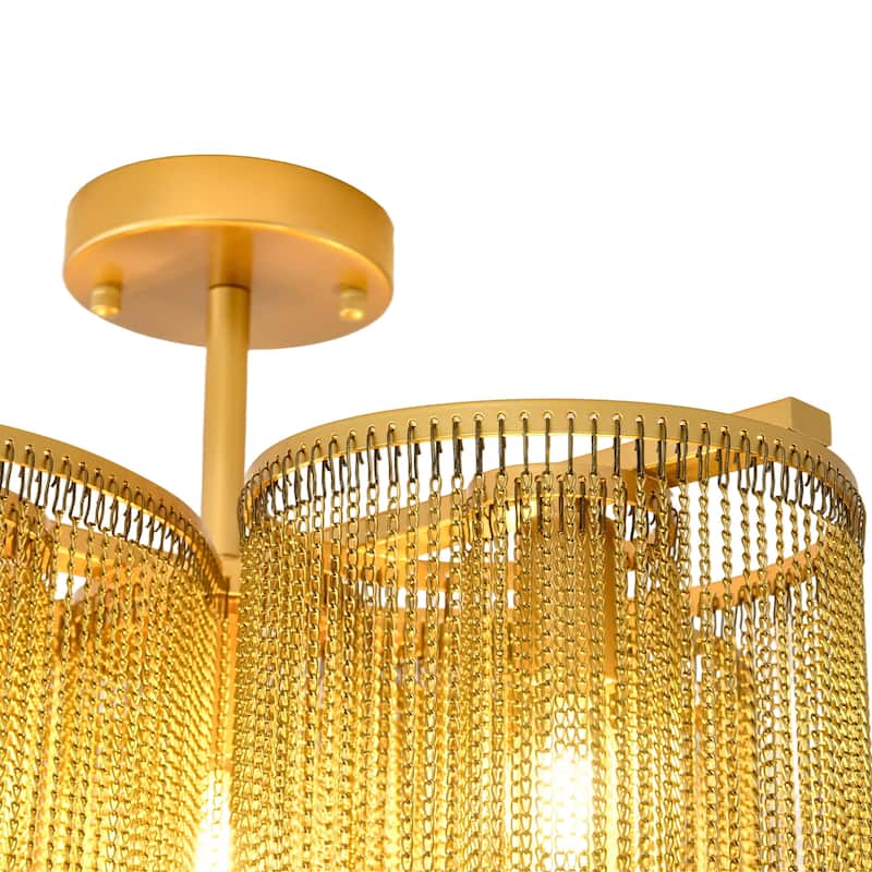 5-Light Glam Gold Fringe Semi Flush Mount Light - Brushed Gold