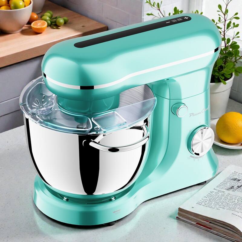 Dual Bowl Electric Stand Mixer 5.2L + 4.5L, 10 Speed Kitchen Mixer with Timer, Stainless Steel Bowls - Blue