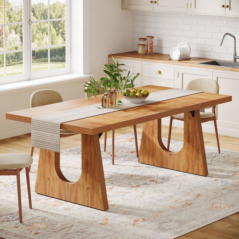 Oak Large Dining Table Wood Rectangular Kitchen Table for Dining Room