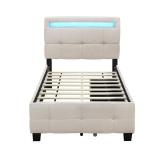 Twin Size Upholstered Platform Bed with LED Frame and 2 Drawers - Bed ...