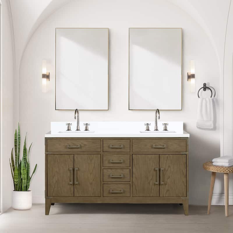 Laurel 60 in W x 22 in D Black Oak Double Bath Vanity and White Quartz Top