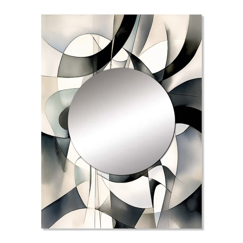 Designart "Abstract Neutral XIII" Modern Geometric Mirror Black - Modern Large Mirror Wall Art For Bathroom