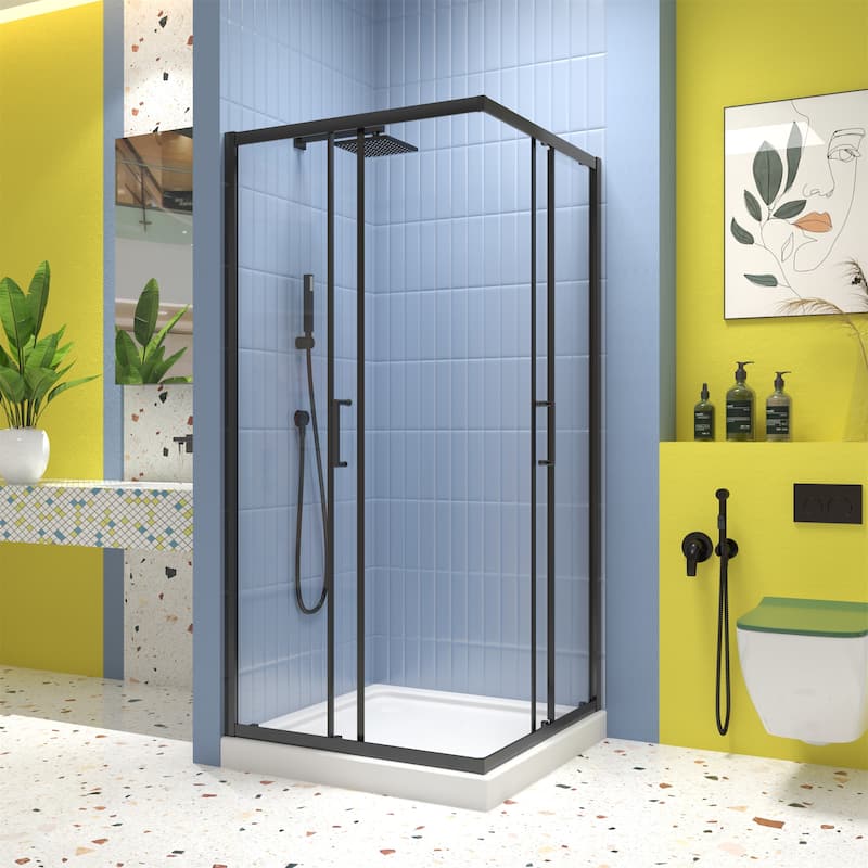34.625"x72" Neo-Angle Pivot Shower Enclosure in Matte Black