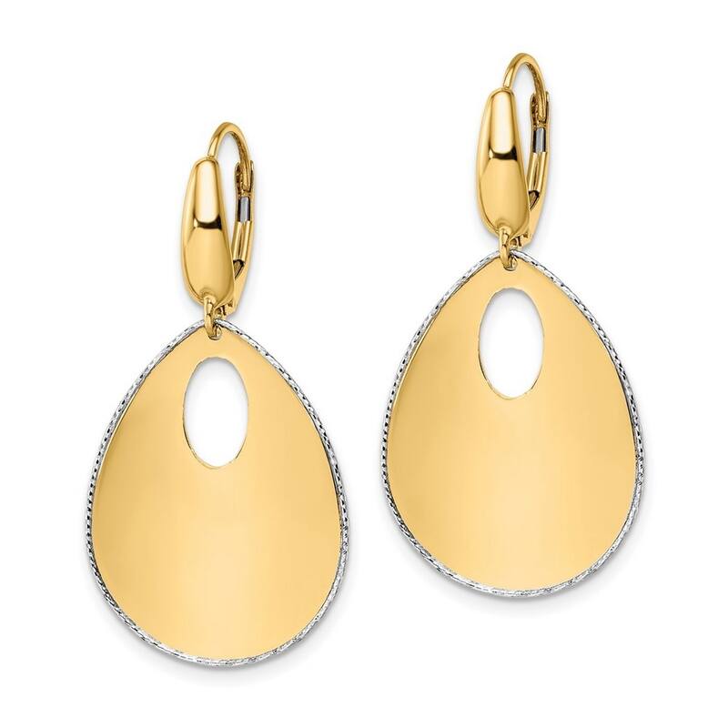 Curata 14k Two tone Gold Polished Textured Flat Pear-shapes Leverback Dangle Earrings 40mm