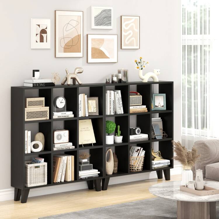 9-Cube Bookcase with 6 Removable Shelves and Raised Support Feet - 35" x 8" x 39.5" (L x W x H)