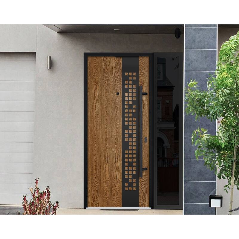 Exterior Prehung Steel Entry Door Ronex 0131 Grey 2 Sidelites Top Window Stainless Steel Inserts 16+36+16x96 Left Hand