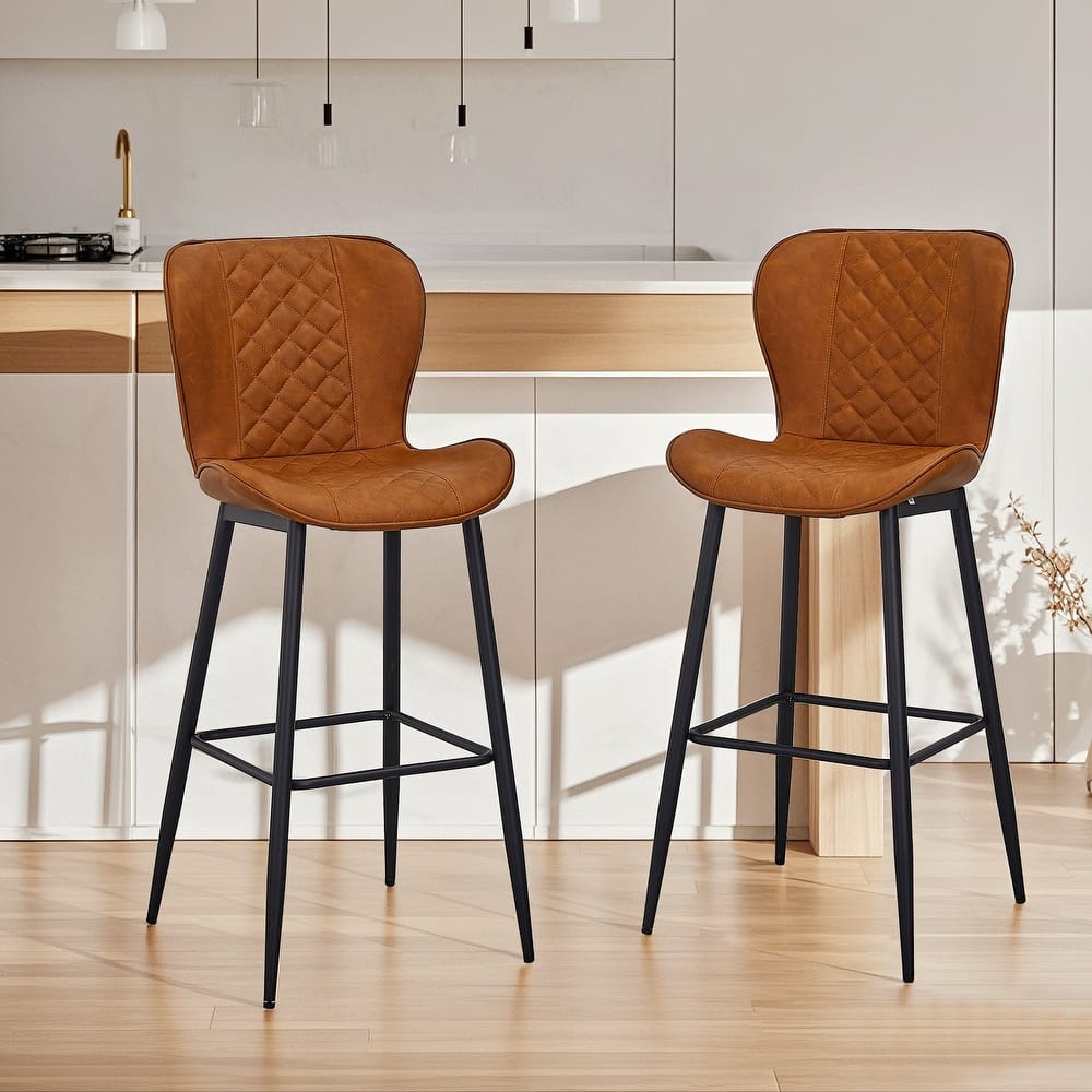 Javlergo Bar Stool Set of 2/4/6 Brown PU Leather Counter Height Bar Stools Armless Black Frame with Square Footrest