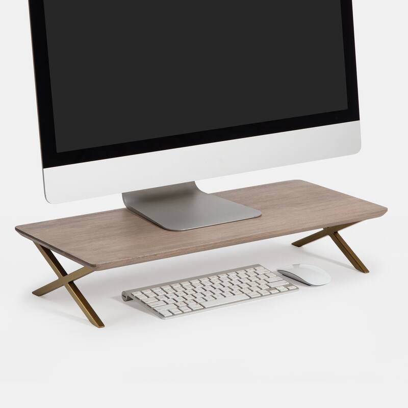 Jani Wood Monitor Stand Riser Desk - Ergonomic Design Stand, Desktop Organizer Table for Home, Office Workspace, Gaming Desk - Brown