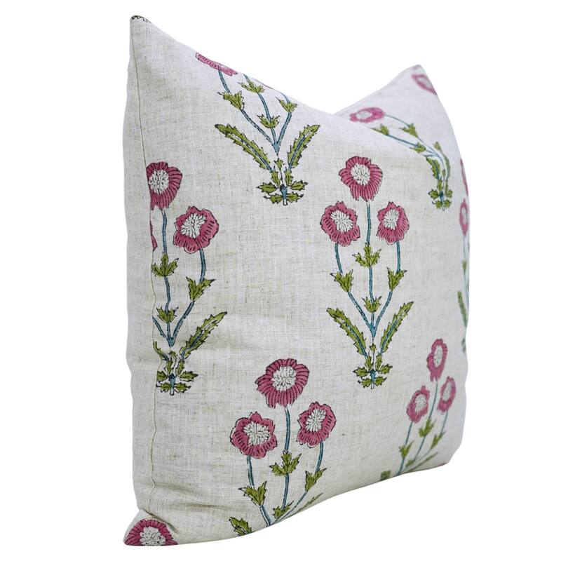 Fabdivine Pink Home Cushion Cover 12x20 Inch Floral Rectangle Throw Pillowcase Viscose Linen Living Room or Couch, Amitabh