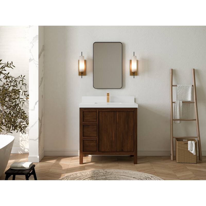 Willow Collections 36 in. W x 22 in. D Elizabeth Solid Teak Wood Center Sink Bathroom Vanity with Countertop