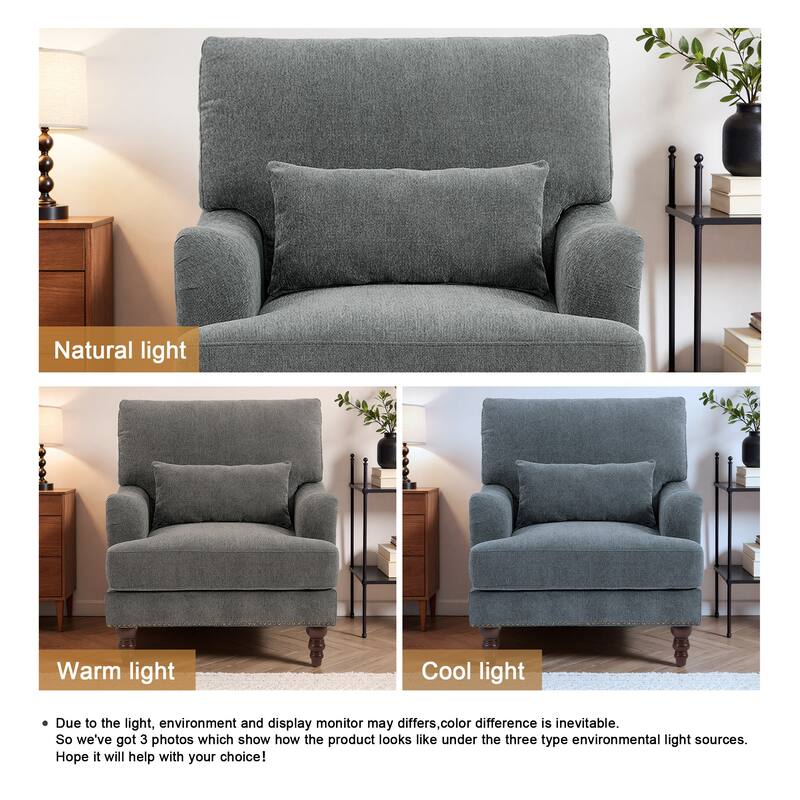 Oversized Accent Chair Chenille Upholstered Armchair With Rivets