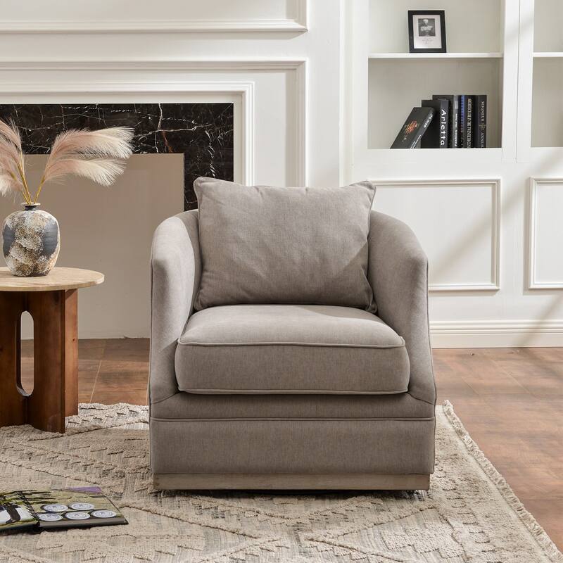 KINWELL 31" Wide Linen Fabric Upholstered Swivel Barrel Accent Chair