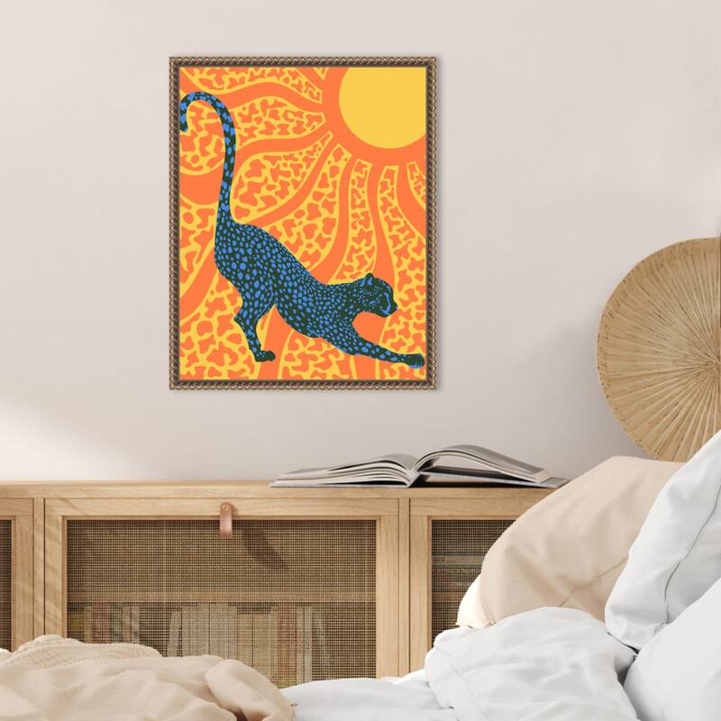 Sunny Stripes Cheetah Stretch by Kintsugi99 Framed Canvas Wall Art