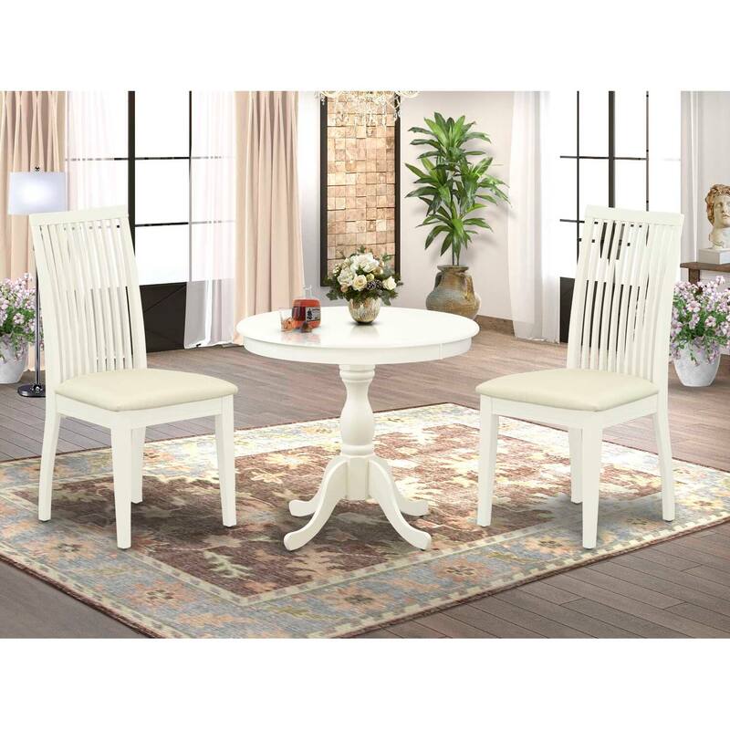 3-Piece Linen White Finish Solid Wood Top - Dining Room Set - Seats 4