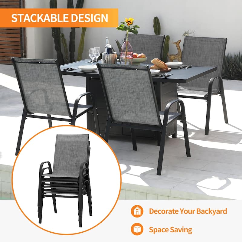 Patio Textilene Dining Chairs Set of 2/4/6/8, Outdoor Stackable Dining Chairs for Backyard, Patio Sling Chairs