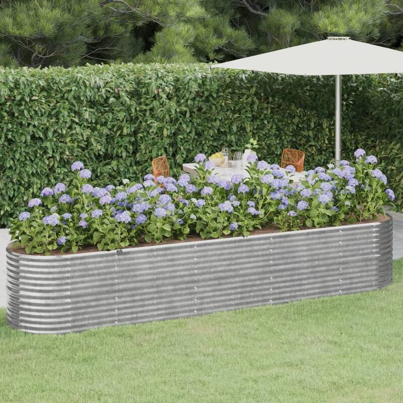 vidaXL Raised Garden Bed Raised Flower Bed Galvanized Steel Outdoor Planter - 144.9"x31.5"x26.8" - Silver