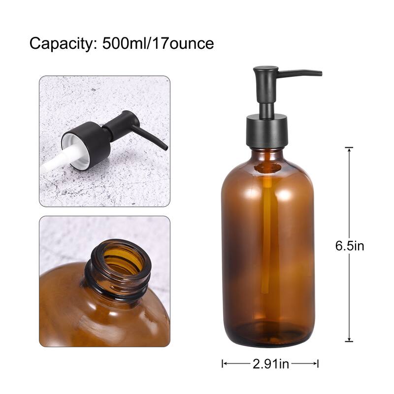 Soap Dispensers Set- 17Oz Glass Dish Hand Soap Dispenser with Pump for Kitchen Bathroom, 2Pcs Brown - Brown