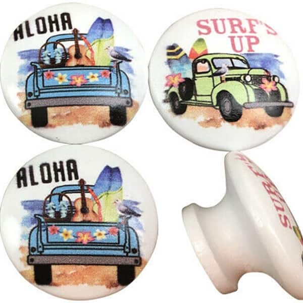 Set of 8 Nautical Beach Truck print wood cabinet knobs - 1.5" Wide - Bed  Bath & Beyond - 36002617