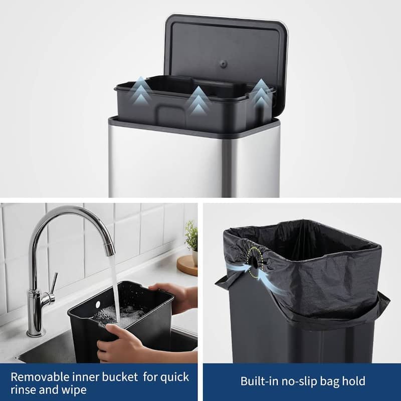 15L Soft-Close Lid Compact Stainless Steel Trash Can for Kitchen, Bathroom